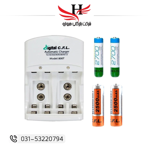 شارژر باتری اتومات 4 تایی CFL-800T مناسب شارژ باتری قلمی AA و نیم قلمی AAA با نشانگر LED و سیستم قطع خودکار | فروش عمده هیوارو تهران و شهرضا اصفهان